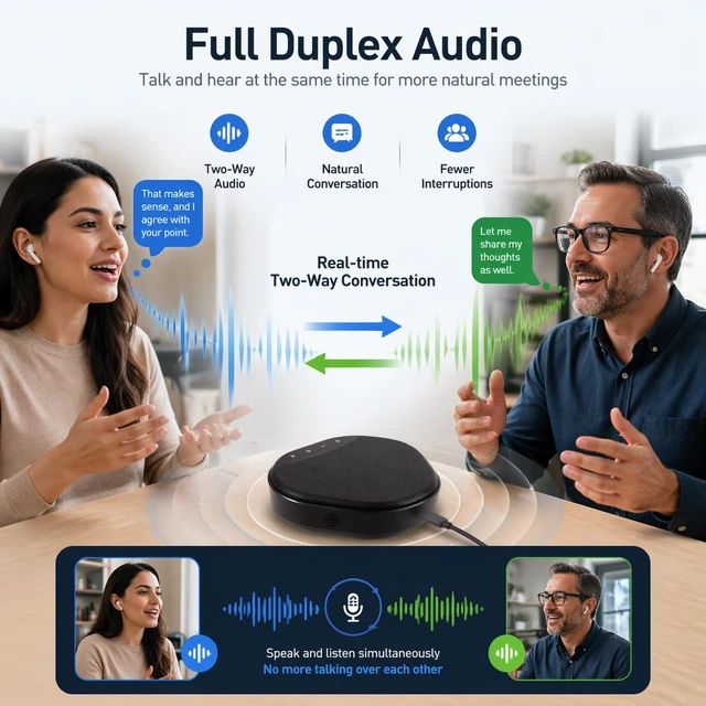 Alt view image 4 of 7 - CofunKool Conference Speaker and Microphone for Desktop PC Computer Laptop | Speakerphone, USB Plug and Play, 360° Voice Pickup, AI Noise Reduction, Echo Cancellation, Touch Controls, One-Tap Mute