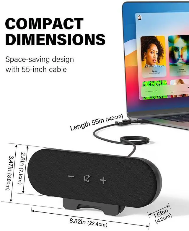 Alt view image 7 of 7 - Computer Speakers for Desktop PC, 14W USB Powered Monitor Speakers with Touch Control & 1.38" Wide Clamp, Stereo Sound Enhanced Bass, Desktop Speakers for Mac Windows PS5(Black)