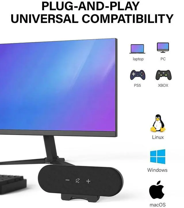 Alt view image 4 of 7 - Computer Speakers for Desktop PC, 14W USB Powered Monitor Speakers with Touch Control & 1.38" Wide Clamp, Stereo Sound Enhanced Bass, Desktop Speakers for Mac Windows PS5(Black)