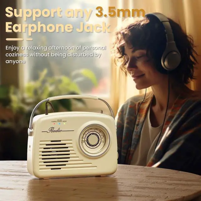 Alt view image 2 of 7 - Portable AM FM Radios, Battery Powered and Plug in Wall for Home/Outdoor/Kitchen, Vintage Retro Radio with Bluetooth, Large Dial Easy to Use (p350)