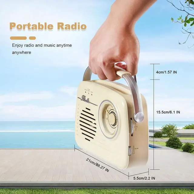 Alt view image 7 of 7 - Portable AM FM Radios, Battery Powered and Plug in Wall for Home/Outdoor/Kitchen, Vintage Retro Radio with Bluetooth, Large Dial Easy to Use (p350)