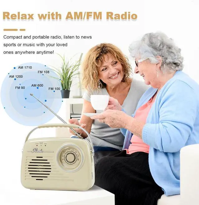 Alt view image 5 of 7 - Portable AM FM Radios, Battery Powered and Plug in Wall for Home/Outdoor/Kitchen, Vintage Retro Radio with Bluetooth, Large Dial Easy to Use (p350)