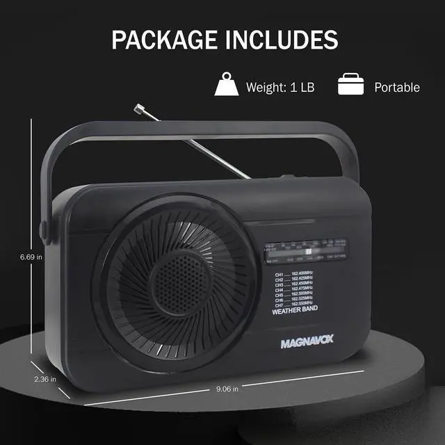 Alt view image 7 of 7 - MR4181W Weather Radio 7 with Dedicated Weather Channels and AM/FM Radio, Battery Powered Radio for Emergencies by 3X C Cell Batteries or AC Power for Household (not Included)