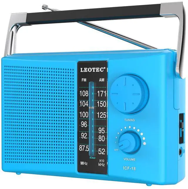 Main image of AM/FM Radio with Best Reception, AC or Battery Operated Portable Radio with Big Speaker, Large Tuning Knob, Clear Dial, Earphone Jack for Gift, Elder, Home (Blue)