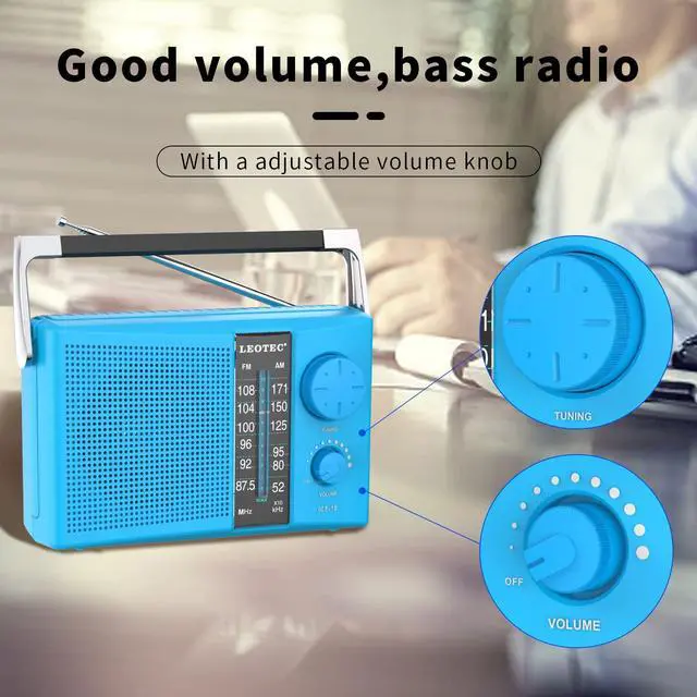 Alt view image 2 of 7 - AM/FM Radio with Best Reception, AC or Battery Operated Portable Radio with Big Speaker, Large Tuning Knob, Clear Dial, Earphone Jack for Gift, Elder, Home (Blue)