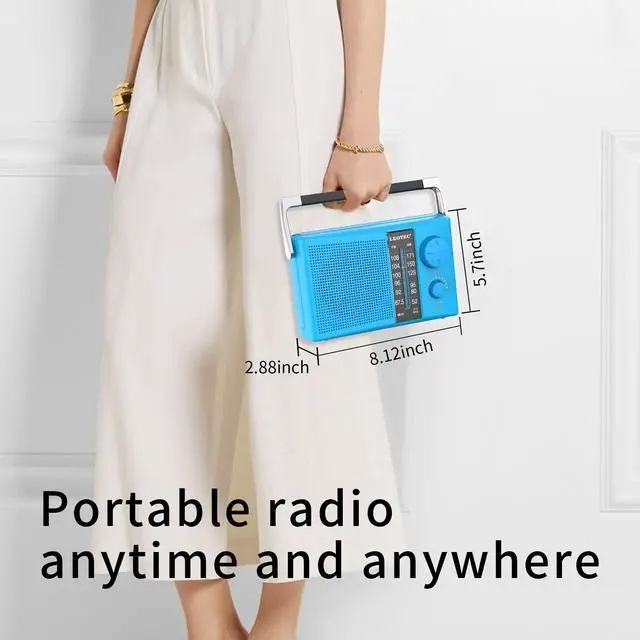 Alt view image 4 of 7 - AM/FM Radio with Best Reception, AC or Battery Operated Portable Radio with Big Speaker, Large Tuning Knob, Clear Dial, Earphone Jack for Gift, Elder, Home (Blue)