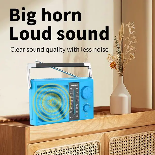 Alt view image 5 of 7 - AM/FM Radio with Best Reception, AC or Battery Operated Portable Radio with Big Speaker, Large Tuning Knob, Clear Dial, Earphone Jack for Gift, Elder, Home (Blue)