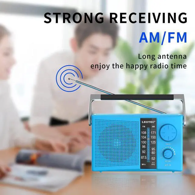 Alt view image 6 of 7 - AM/FM Radio with Best Reception, AC or Battery Operated Portable Radio with Big Speaker, Large Tuning Knob, Clear Dial, Earphone Jack for Gift, Elder, Home (Blue)