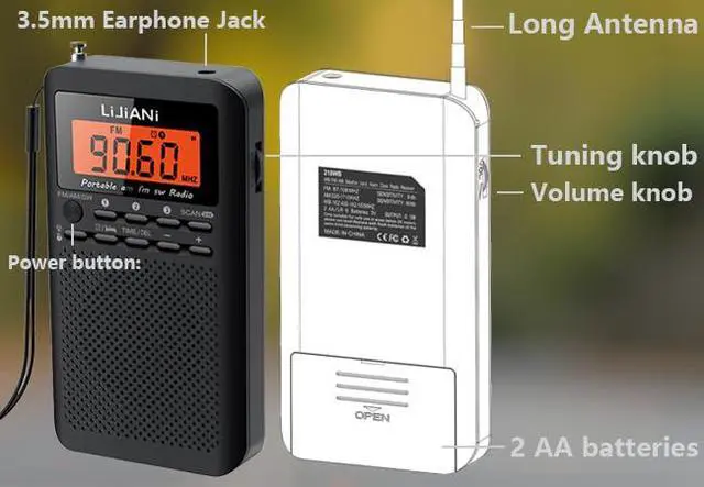 Alt view image 3 of 4 - CLOOBLUT Ver Portable AM FM WB NOAA Weather Radio, Pocket Size with DSP Chip, Battery Powered AA Battery, Headphone Jack Excellent Reception Transistor