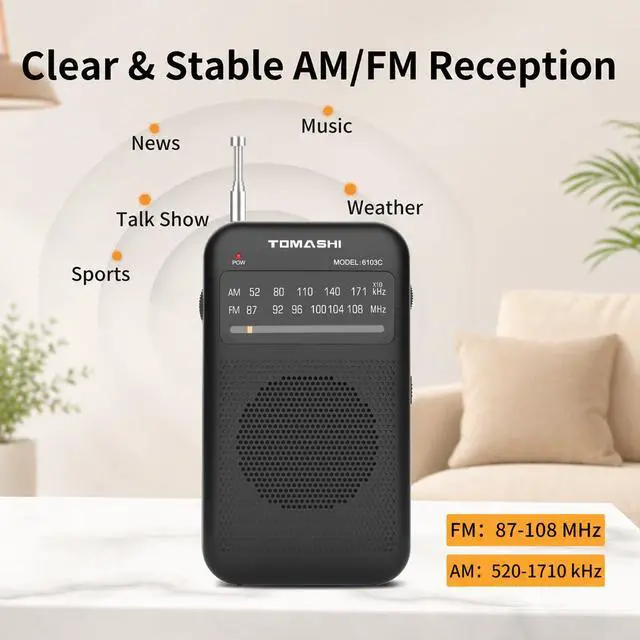 Alt view image 2 of 7 - Portable Pocket Radio FM/AM, Battery Operated Transistor Radio with Headphone Jack, Clear Reception, Small Radio for Home, Outdoor, Daily Use