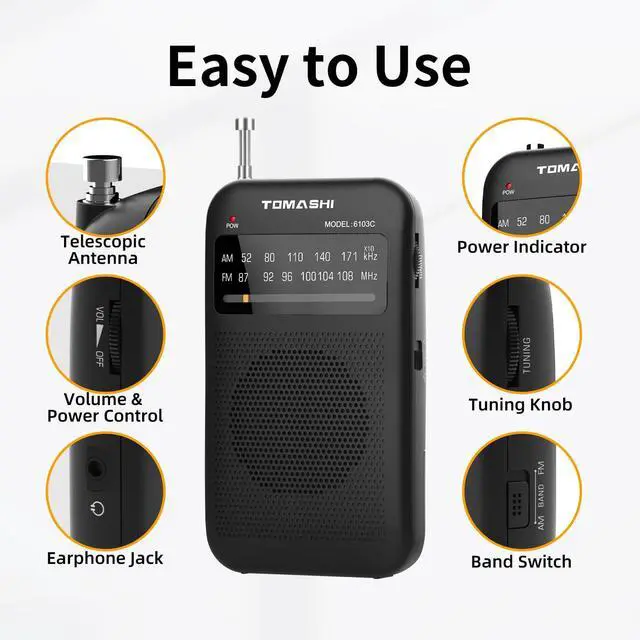 Alt view image 7 of 7 - Portable Pocket Radio FM/AM, Battery Operated Transistor Radio with Headphone Jack, Clear Reception, Small Radio for Home, Outdoor, Daily Use