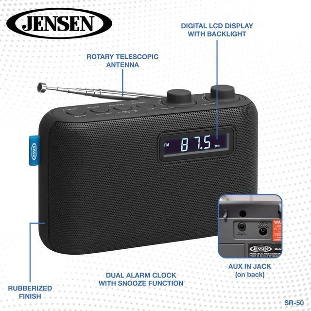 Alt view image 3 of 4 - SR-50 Portable AM/FM Digital Radio with Telescoping Antenna, Black, SR-50