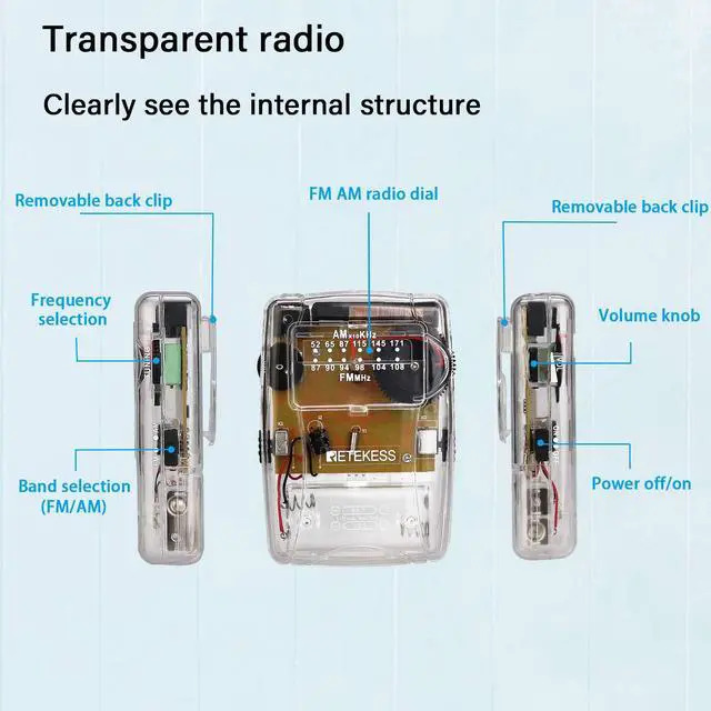 Alt view image 3 of 7 - TR624 Portable Radios AM FM, Pocket Mini Radio, Clear Radio with Crystal Headphone, Powered by AAA Battery, Suit for Indoor Outdoor (Clear)