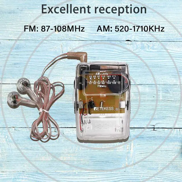 Alt view image 2 of 7 - TR624 Portable Radios AM FM, Pocket Mini Radio, Clear Radio with Crystal Headphone, Powered by AAA Battery, Suit for Indoor Outdoor (Clear)