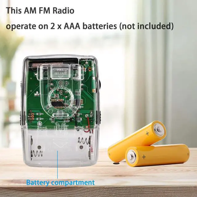 Alt view image 5 of 7 - TR624 Portable Radios AM FM, Pocket Mini Radio, Clear Radio with Crystal Headphone, Powered by AAA Battery, Suit for Indoor Outdoor (Clear)