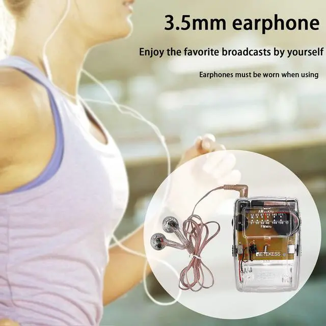 Alt view image 6 of 7 - TR624 Portable Radios AM FM, Pocket Mini Radio, Clear Radio with Crystal Headphone, Powered by AAA Battery, Suit for Indoor Outdoor (Clear)