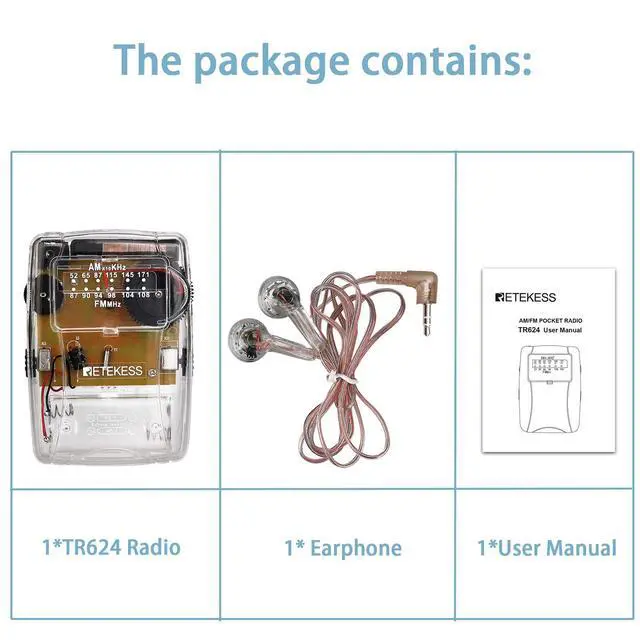 Alt view image 7 of 7 - TR624 Portable Radios AM FM, Pocket Mini Radio, Clear Radio with Crystal Headphone, Powered by AAA Battery, Suit for Indoor Outdoor (Clear)