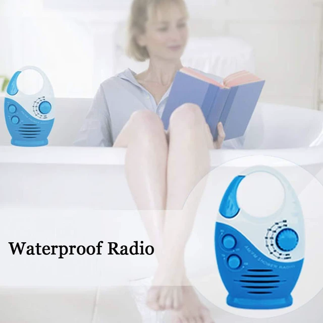 Alt view image 2 of 7 - Shower Radio, Bathroom Radio AM FM, Waterproof Hanging Shower Radio Adjustable Volume Built-in Speaker(White Blue)