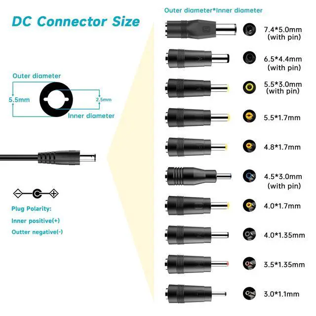 Alt view image 2 of 7 - 19V DC Power Supply 19V 3.42A Power Adapter for 65W 45W Laptop Monitor Speaker Compatible with Asus/Acer/Gateway/Toshiba Laptop for LG/Acer/Asus Monitor Power Cord with 10tips