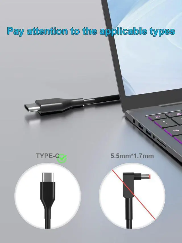 Alt view image 2 of 7 - 45W USB C Charger Compatible with Acer Chromebook Laptop N17Q9 N17Q8 N17Q5 N17Q10 N18Q1 N18Q2 N18Q3 N18Q5 N18Q6 N18Q8 N18Q12 N16Q10 N16Q11 N16Q12 N16Q14 N15Q13 N19Q3 N19Q4 Power Adapter Cord