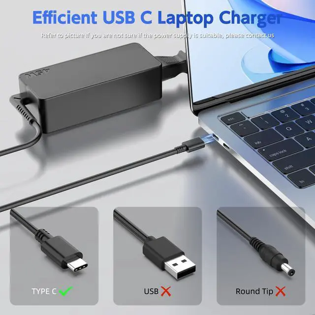 Alt view image 3 of 7 - 45W USB C Laptop Charger, Universal Type C Power Adapter Compatible with HP, Lenovo, Dell, Acer, Asus, Samsung, Google Laptop Chromebook Power Supply Cord