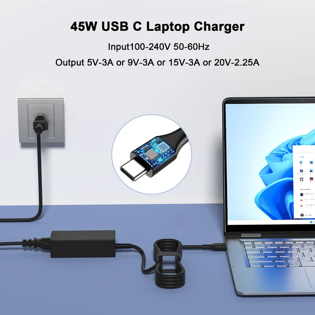Alt view image 2 of 6 - Chromebook Charger-45W USB-C Laptop Charger Compatible with HP