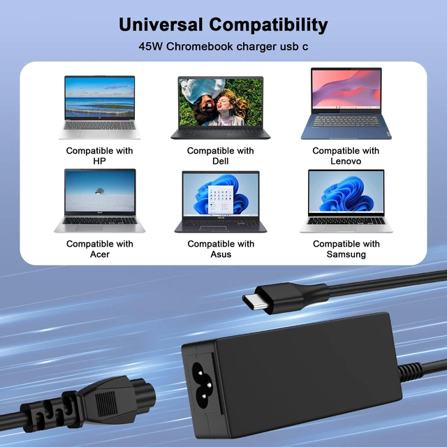 Alt view image 4 of 6 - Chromebook Charger-45W USB-C Laptop Charger Compatible with HP