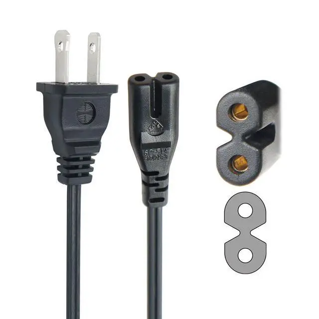 Alt view image 2 of 7 - 2 Prong Figure 8 Cable C7 AC Power Cord for TV Xbox PS3 PS4 PS5
