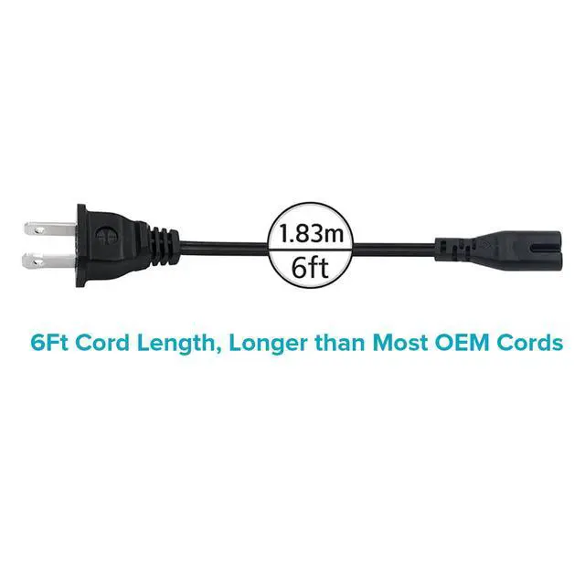 Alt view image 6 of 7 - 2 Prong Figure 8 Cable C7 AC Power Cord for TV Xbox PS3 PS4 PS5