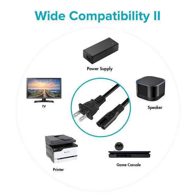 Alt view image 5 of 7 - 2 Prong Figure 8 Cable C7 AC Power Cord for TV Xbox PS3 PS4 PS5