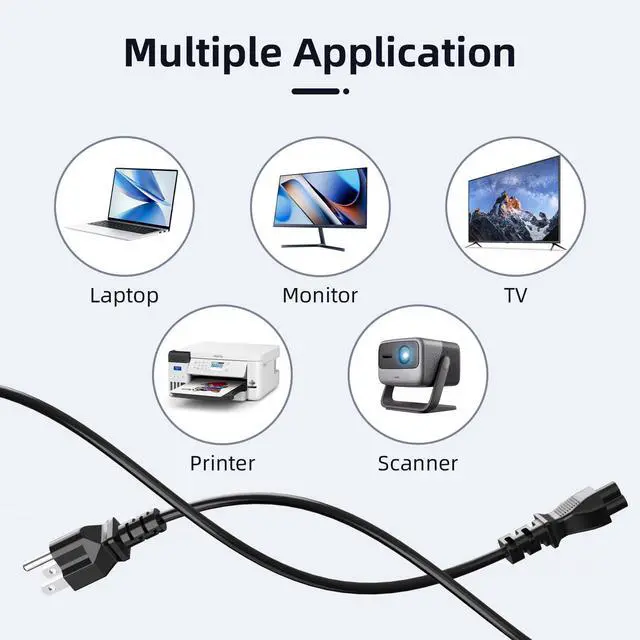 Alt view image 3 of 7 - 6ft AC Power Cord Compatible with LG TV Epson EcoTank Printer, 3 Prong Mickey Mouse Power Cable Replacement for HP Dell Lenovo Laptop Charger Adapter, 18AWG NEMA 5-15P to IEC C5