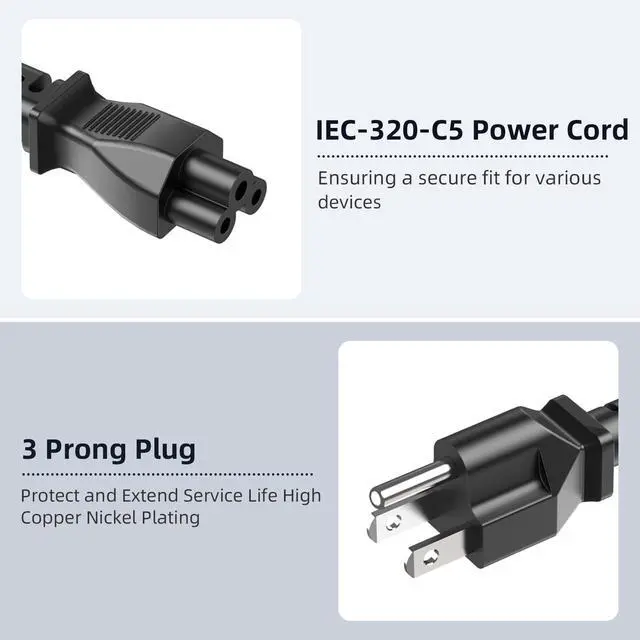 Alt view image 5 of 7 - 6ft AC Power Cord Compatible with LG TV Epson EcoTank Printer, 3 Prong Mickey Mouse Power Cable Replacement for HP Dell Lenovo Laptop Charger Adapter, 18AWG NEMA 5-15P to IEC C5