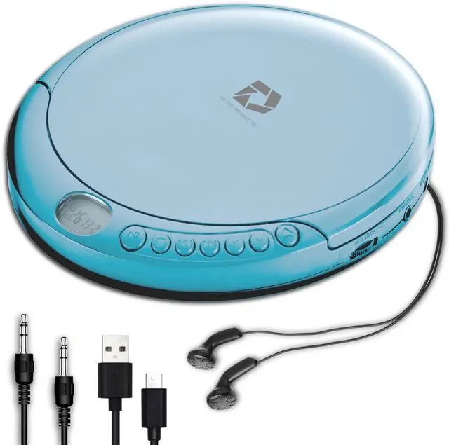 Main image of CD Player Portable with 60 Second Anti Skip, Stereo Earbuds, Includes Aux in Cable and AC USB Power Cable for use at Home or in Car. Blue