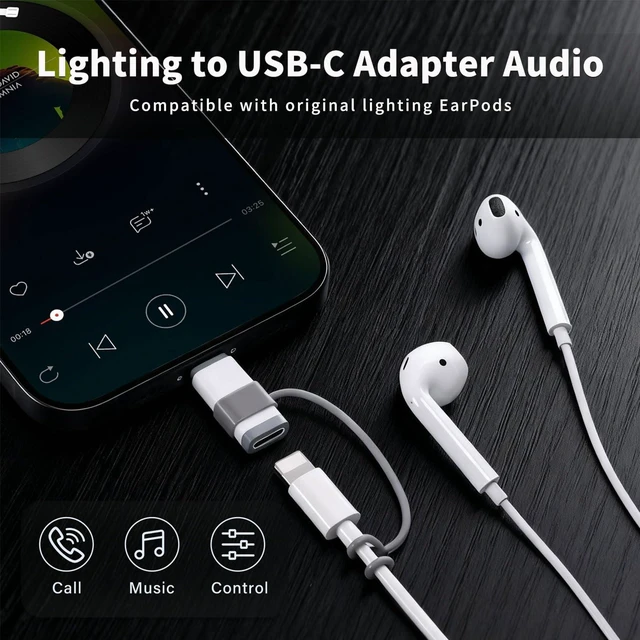 Alt view image 2 of 7 - Type-C to Lightning Audio Adapter for iPhone 15-17, White Keep using MFi Lightning earphones on USB-C devices. Audio & mic only. No charging/data. For iPhone 15/16/17, iPad Pro, Mac