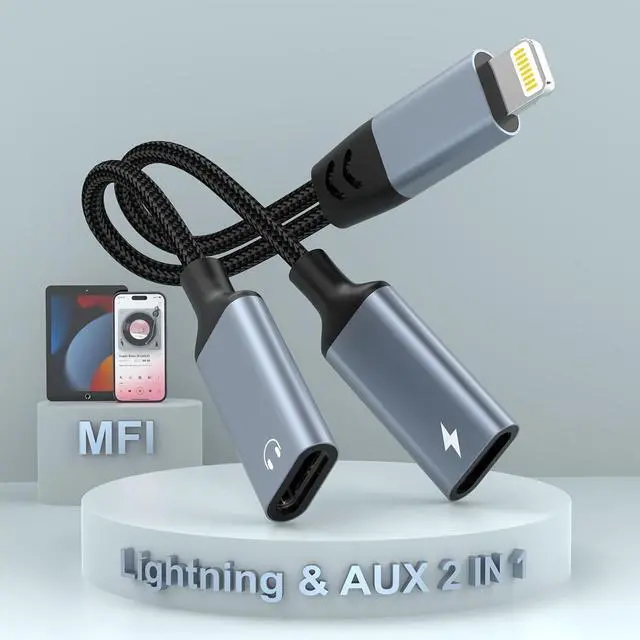 Main image of Apple MFi Certified Dual Lightning Splitter for iPhone/Pad - Audio & Charge Adapter Dongle,Supports Charge, Sync, Music Control
