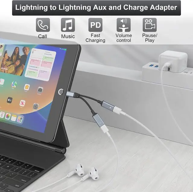 Alt view image 3 of 7 - Apple MFi Certified Dual Lightning Splitter for iPhone/Pad - Audio & Charge Adapter Dongle,Supports Charge, Sync, Music Control