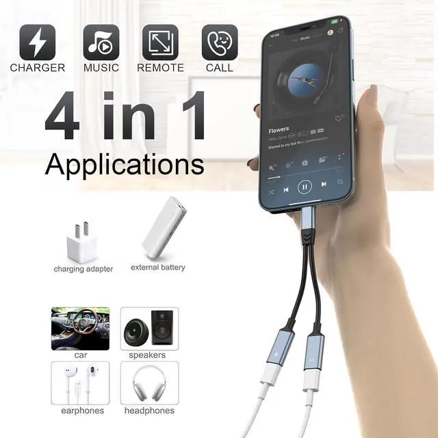 Alt view image 4 of 7 - Apple MFi Certified Dual Lightning Splitter for iPhone/Pad - Audio & Charge Adapter Dongle,Supports Charge, Sync, Music Control