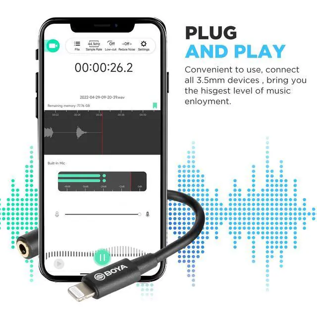 Alt view image 7 of 7 - by-K3 Female 3.5mm TRRS Microphone Adapter Cable to MFi Certified Lightning Connector Dongle, Headphones Adapter for iPhone 12 Mini 12 Pro Max 11 Pro Max X XR XS iPhone 7 7P 8 8P