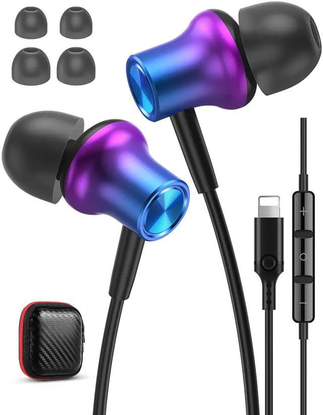 Main image of Design for Apple MFi-Certified Wired Earbuds for Lightning Headphones Magnetic Wire Earphones Corded with Microphone Volume Control for iPhone 14 Plus 13 Pro Max 12 Mini 11 10 XS XR Purple