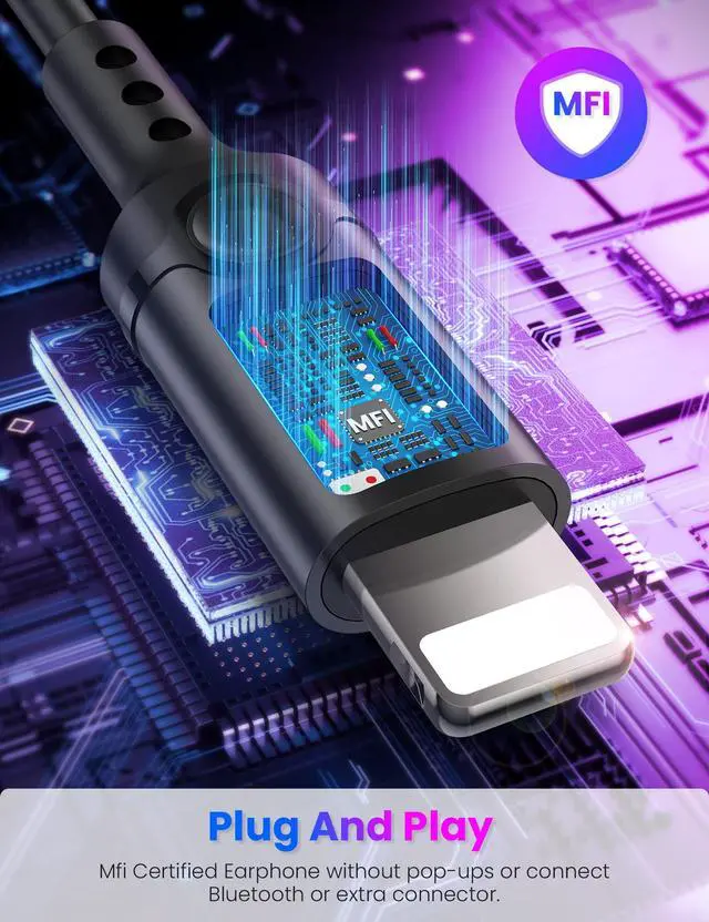 Alt view image 3 of 7 - Design for Apple MFi-Certified Wired Earbuds for Lightning Headphones Magnetic Wire Earphones Corded with Microphone Volume Control for iPhone 14 Plus 13 Pro Max 12 Mini 11 10 XS XR Purple