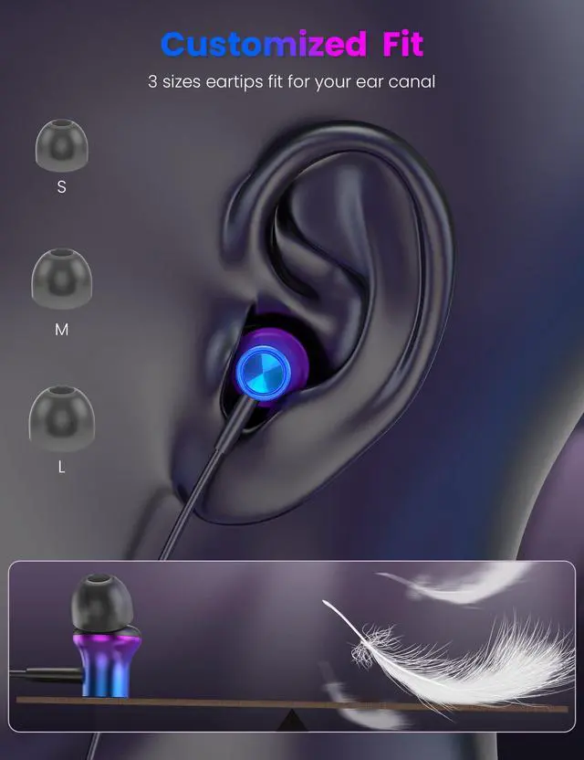 Alt view image 6 of 7 - Design for Apple MFi-Certified Wired Earbuds for Lightning Headphones Magnetic Wire Earphones Corded with Microphone Volume Control for iPhone 14 Plus 13 Pro Max 12 Mini 11 10 XS XR Purple