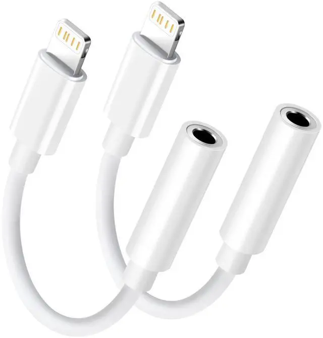 Main image of Lighning to 3.5mm Headphone Jack Adapter - Audio Adapter for iPhone, 2 Pack | Earphone Aux Converter Dongle Audio Cable Compatible with iPhone 14 Pro Max/14 13 12 11 X XS 8 7 Apple MFi Certified