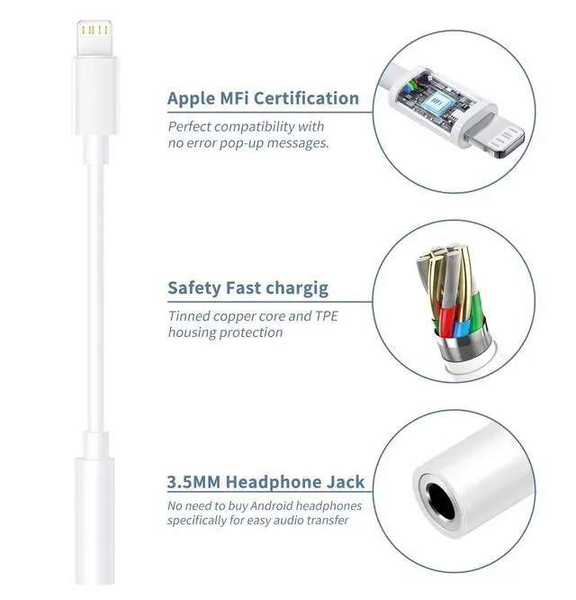 Alt view image 3 of 7 - Lighning to 3.5mm Headphone Jack Adapter - Audio Adapter for iPhone, 2 Pack | Earphone Aux Converter Dongle Audio Cable Compatible with iPhone 14 Pro Max/14 13 12 11 X XS 8 7 Apple MFi Certified
