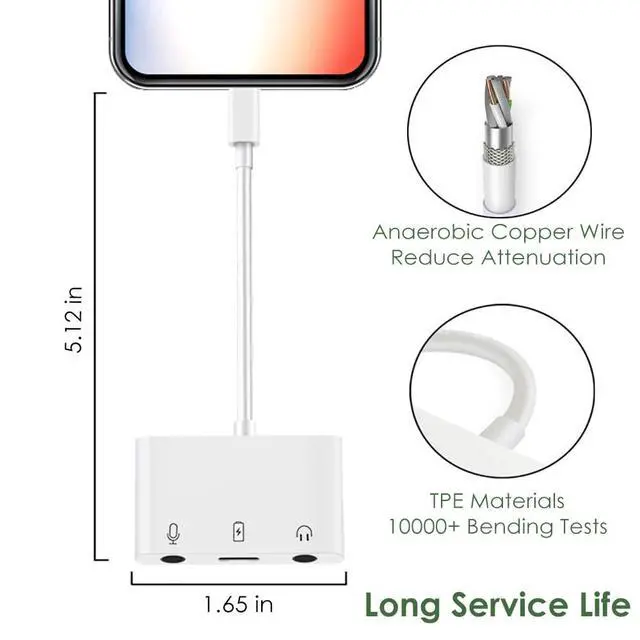 Alt view image 6 of 7 - Microphone & 3.5mm Headphone Adapter for iPhone Microphone Adapter for Live-Streaming with Charging Port Lighting to Audio & MIC Adapter Compatible with iPhone/iPad