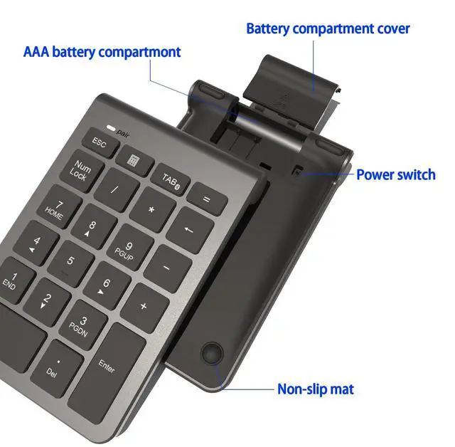 Alt view image 6 of 7 - Bluetooth Number Pad, Wireless Numeric Keypad with 22 Keys - Portable Numpad for Laptop/Desktop/MacBook/Surface Pro/Windows/Android/iOS - Quiet Keys 33ft Range & Ergonomic Design