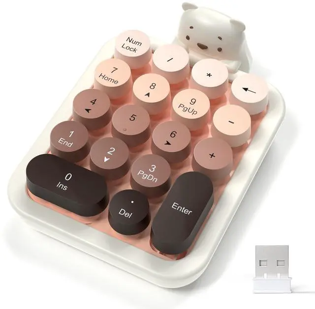 Main image of Cute Wireless Numeric Keypad with Silicon Bear,18-Key Colorful Round Keycaps,Ergonomic,2.4GHz Wireless Connection,Portable Financial Accounting Numpad Membrane Keyboard for PC,Laptop(Milk Tea)