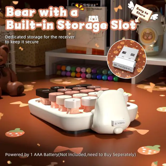 Alt view image 7 of 7 - Cute Wireless Numeric Keypad with Silicon Bear,18-Key Colorful Round Keycaps,Ergonomic,2.4GHz Wireless Connection,Portable Financial Accounting Numpad Membrane Keyboard for PC,Laptop(Milk Tea)