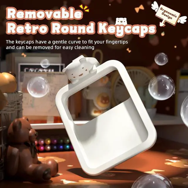 Alt view image 6 of 7 - Cute Wireless Numeric Keypad with Silicon Bear,18-Key Colorful Round Keycaps,Ergonomic,2.4GHz Wireless Connection,Portable Financial Accounting Numpad Membrane Keyboard for PC,Laptop(Milk Tea)