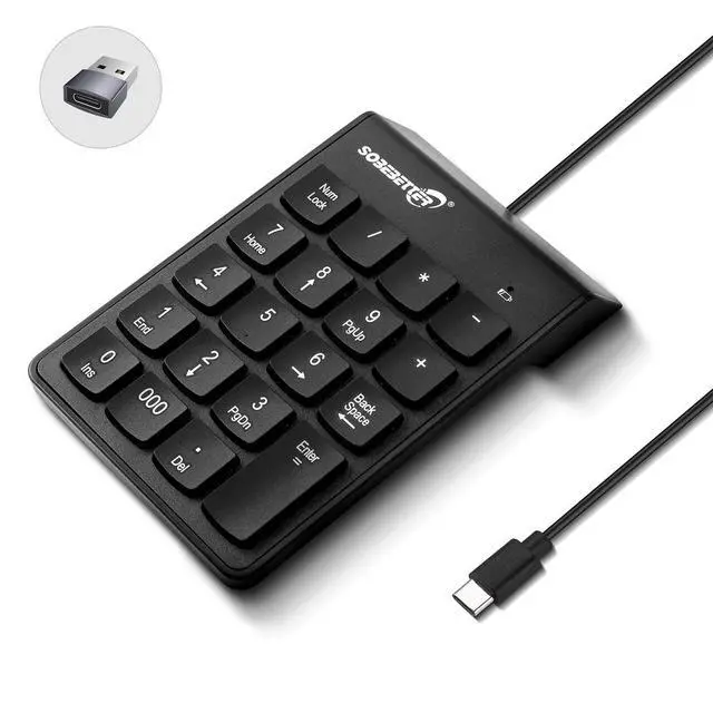 Main image of Type C Number Pad, USB Numeric Keypad 19 Keys Plug & Play Financial Accounting Numpad Office Home Portable Mini Keypad Slim Number Keyboard for Laptop Phone PC Tablet Notebook (Black)