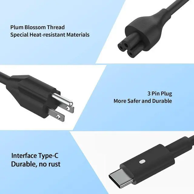 Alt view image 2 of 7 - 65W 60W 45W USB C Laptop Charger Compatible with Dell Latitude 7420 5420 5520 5450 5530 5540 5430 7350 7390 5440 5290 7440 7400 XPS 13 7390 9300 ChromeBook 3100 AC Adapter Type-C Power Cord